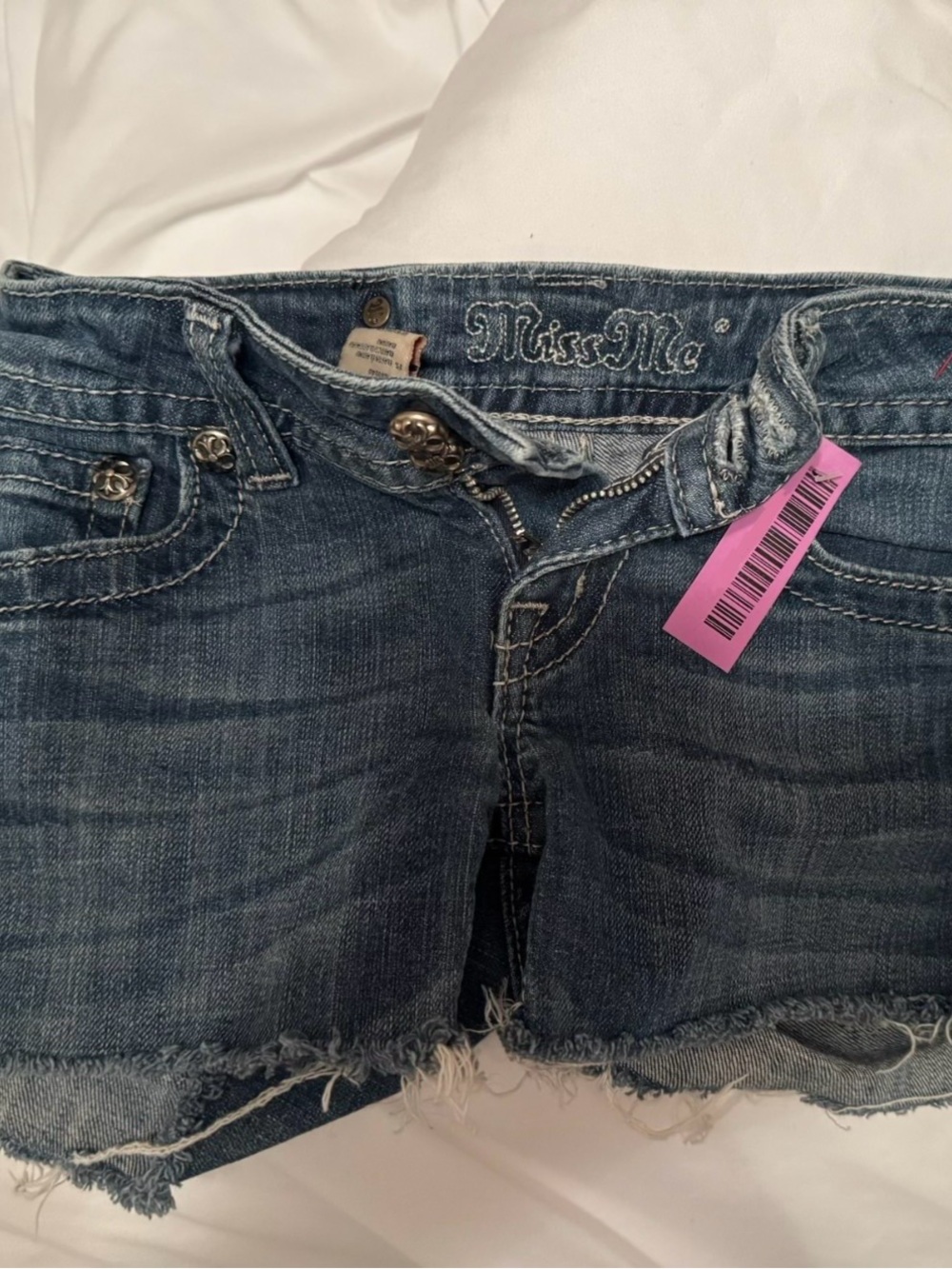 Miss Me Washed Blue Frayed Hem Denim Shorts